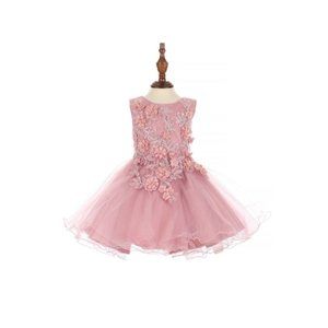 CINDERELLA COUTURE  Lace Adorned 3D Flowers Baby Tulle Dress Multi Sizes 9125B